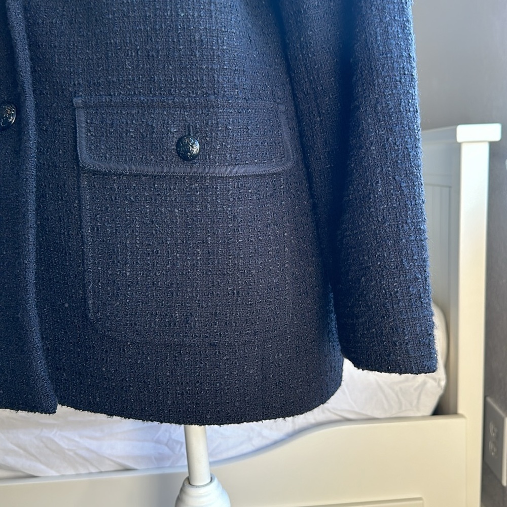 Talbots Black Tweed Button Front Collared Blazer … - image 8